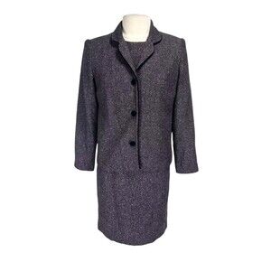 Talbots Women Dress Set Size 4 Purple Tweed Mini Dress Two Button Blazer  E3A
